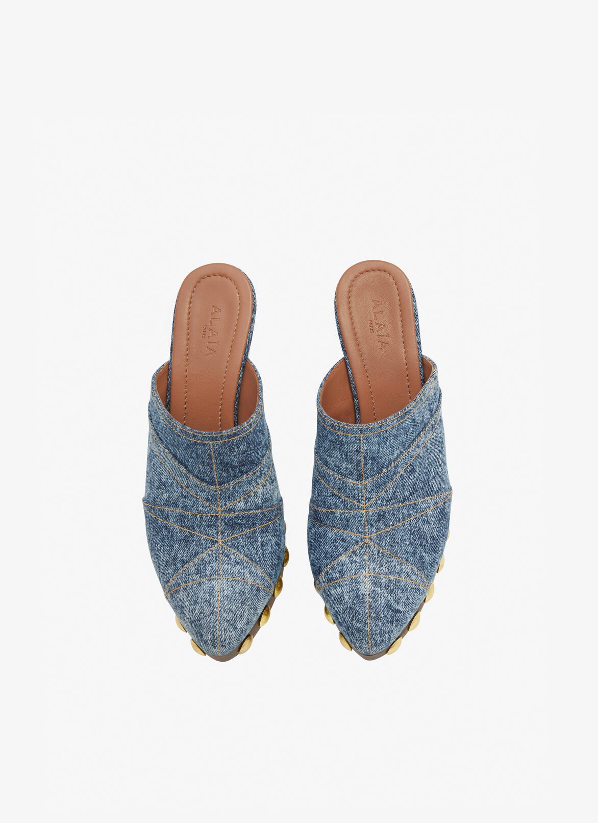 Le Sabot clogs in denim and wood ALAÏA BLUE JEANS LE SABOT CLOGS IN DENIM AND WOOD